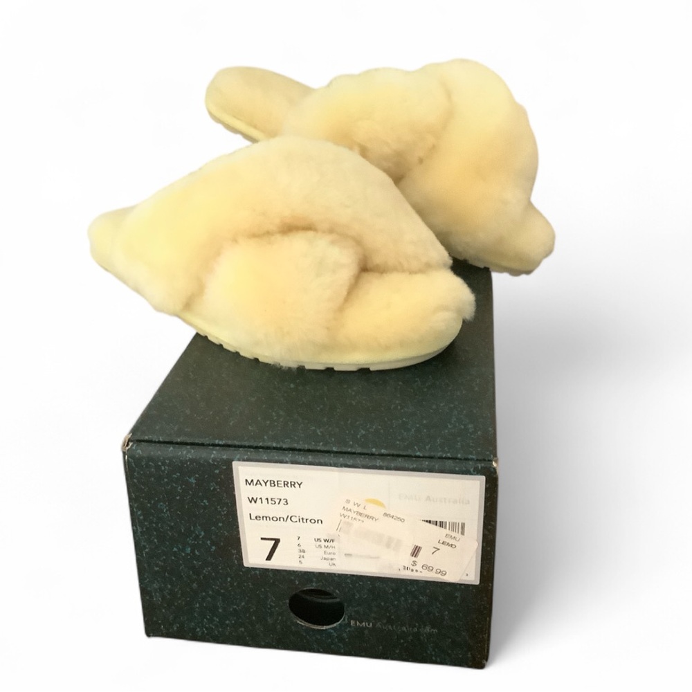 Emu Australia 100% Sheepswool Mayberry Slippers Lemon/Citron Size 7 NWT